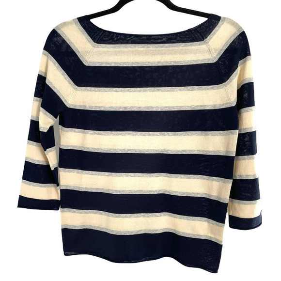 DEMYLEE WOMENS NAVY/CREAM STRIPED BATEAU NECKLINE SWEATER - Picture 5 of 7